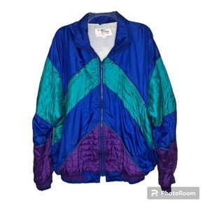 Vintage Desert Storm Track Suit Jacket Blue Teal Purple Size L
